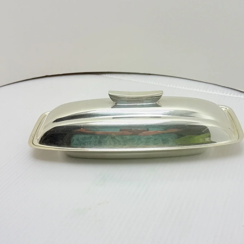 Vintage F.B. Rogers Silver Co. Modernist MCM Silver Plate Butter Dish Modern